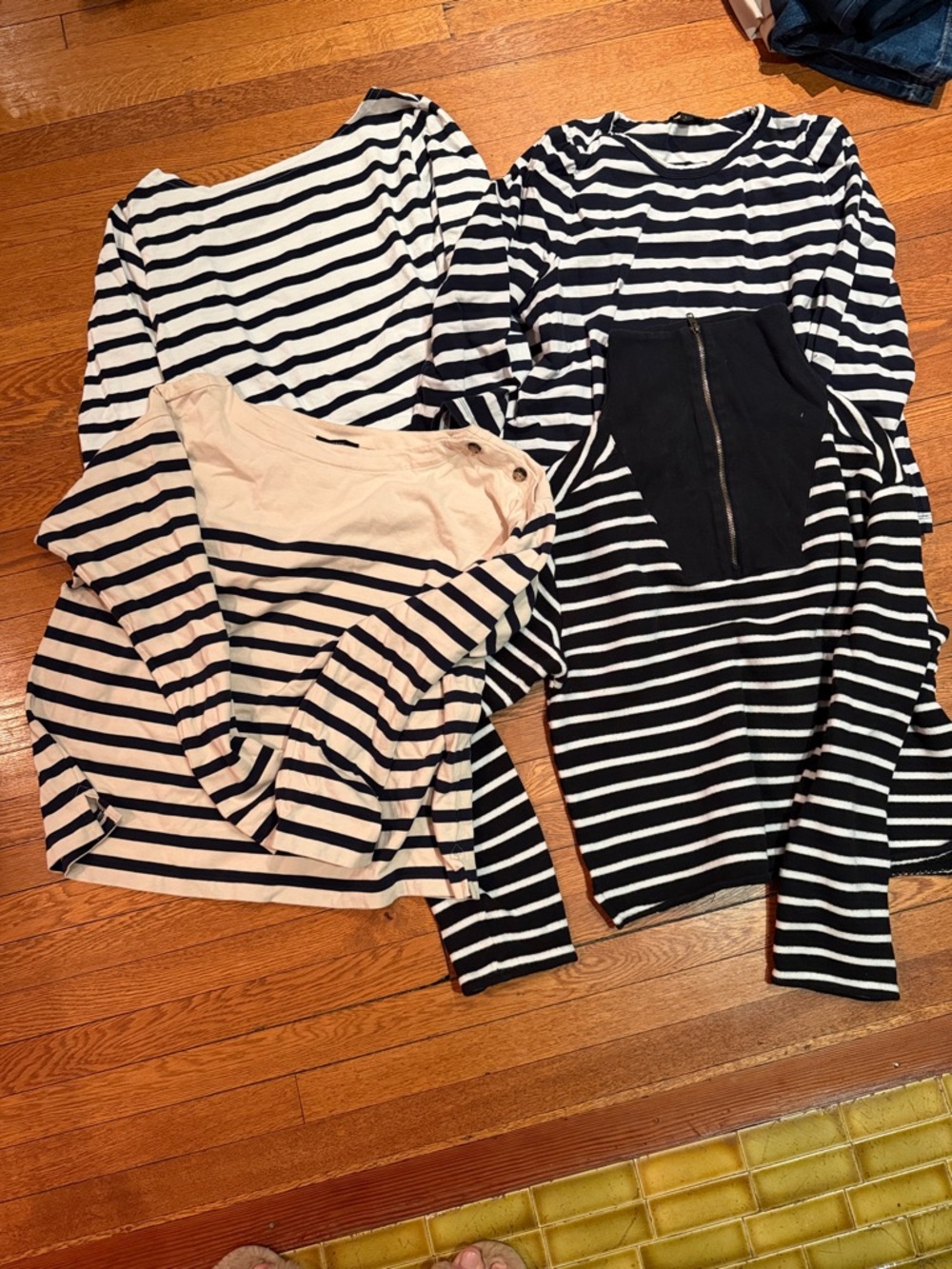 J. Crew Mixed Black & Cream Striped Long-Sleeve Tops (Set of 4)